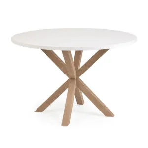 Argo round table in melamine with white finish and wood effect steel legs Ø 120 cm by Kave Home, a Dining Tables for sale on Style Sourcebook