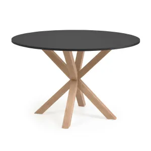 Argo black lacquered MDF round table wood effect steel legs Ø 120 cm by Kave Home, a Dining Tables for sale on Style Sourcebook