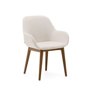 Konna chair in beige with solid ash wood legs in a dark finish by Kave Home, a Dining Chairs for sale on Style Sourcebook