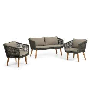 Inti 2 seater sofa with 2 green cord armchairs, FSC 100% by Kave Home, a Outdoor Sofas for sale on Style Sourcebook