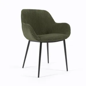 Konna chair in dark green wide seam corduroy with steel legs and black painted finish by Kave Home, a Dining Chairs for sale on Style Sourcebook