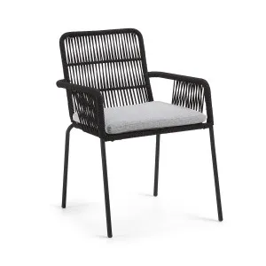 Samanta stackable chair made from black cord and galvanised steel legs. by Kave Home, a Outdoor Chairs for sale on Style Sourcebook