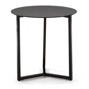 Black Raeam side table made with tempered glass and steel in black finish Ø 50 cm by Kave Home, a Side Table for sale on Style Sourcebook