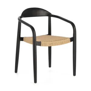 Nina stackable chair solid acacia wood with black finish and beige paper rope seat FSC100% by Kave Home, a Outdoor Chairs for sale on Style Sourcebook