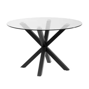 Argo round glass table with steel legs with black finish Ø 119 cm by Kave Home, a Dining Tables for sale on Style Sourcebook