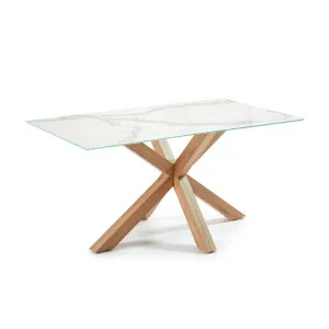 Argo porcelain table in white with steel wooden effect legs 160 cm by Kave Home, a Dining Tables for sale on Style Sourcebook