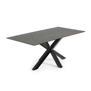 Argo table in Iron Moss porcelain and steel legs with black finish, 200 x 100 cm by Kave Home, a Dining Tables for sale on Style Sourcebook