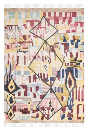 Izzie Red Yellow and Blue Abstract Tribal Indoor Outdoor Rug by Miss Amara, a Contemporary Rugs for sale on Style Sourcebook