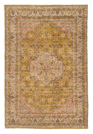 Sissa Mustard and Peach Floral Distressed Rug by Miss Amara, a Other Rugs for sale on Style Sourcebook