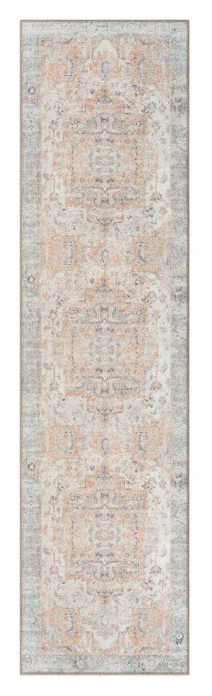 Ceren Orange and BlueTraditional Distressed Washable Runner Rug by Miss Amara, a Persian Rugs for sale on Style Sourcebook