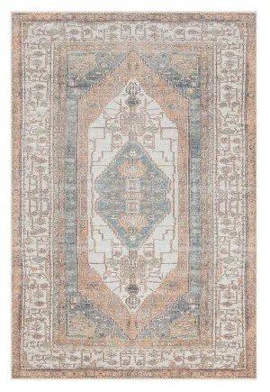 Priya Orange and Green Traditional Distressed Washable Rug by Miss Amara, a Persian Rugs for sale on Style Sourcebook