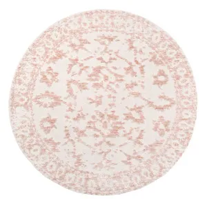 Aria Pink and Ivory Floral Transitional Round Rug by Miss Amara, a Persian Rugs for sale on Style Sourcebook