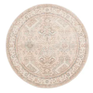 Edwina Peach and Blue Washable Round Rug by Miss Amara, a Persian Rugs for sale on Style Sourcebook