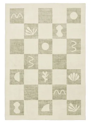 Florenda Green and Cream Checkered Washable Rug by Miss Amara, a Kids Rugs for sale on Style Sourcebook