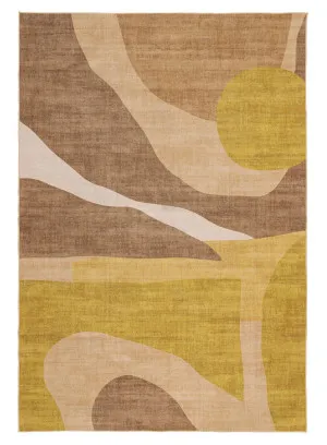 Tau Yellow and Beige Abstract Washable Rug by Miss Amara, a Kids Rugs for sale on Style Sourcebook