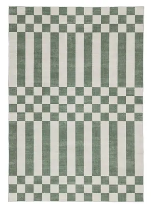 Nicolette Green and White Checkered and Striped Rug by Miss Amara, a Contemporary Rugs for sale on Style Sourcebook