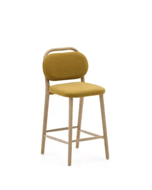 Helda stool in mustard chenille and solid oak wood FSC Mix Credit 65 cm by Kave Home, a Bar Stools for sale on Style Sourcebook