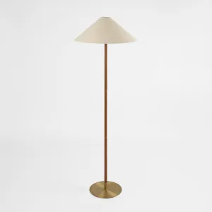 Huntley Leather & Brass Floor Lamp & Linen Shade by Florabelle Living, a Floor Lamps for sale on Style Sourcebook