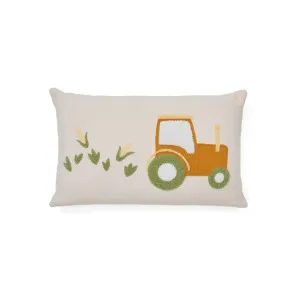 Pecky cushion cover in beige cotton with a tractor embroidery feature, 30 x 50 cm by Kave Home, a Kids Cushions for sale on Style Sourcebook