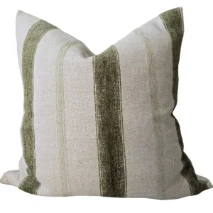 Sadie Linen Chenille Cushion 55cm Square - Natural | Moss Green by Macey & Moore, a Cushions, Decorative Pillows for sale on Style Sourcebook