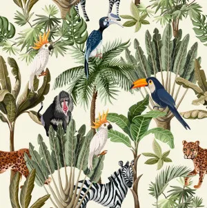 Animals In The Jungle  Wallpaper by Gioia Wall Art, a Wallpaper for sale on Style Sourcebook