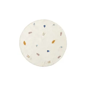 Yanil white wool and cotton round rug with multicoloured leaf embroidery, Ø 120 cm by Kave Home, a Kids Rugs for sale on Style Sourcebook