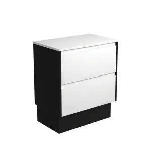 Amato Satin White 750 Cabinet on Kickboard, Satin Black Panels by Fienza, a Vanities for sale on Style Sourcebook