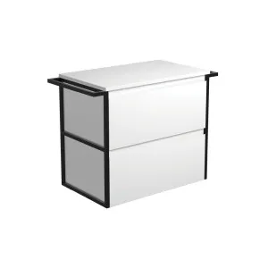 Amato Satin White 750 Wall-Hung Cabinet, Matte Black Towel Rails by Fienza, a Vanities for sale on Style Sourcebook