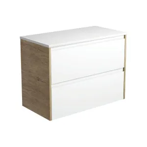 Amato Satin White 900 Wall-Hung Cabinet, Scandi Oak Panels by Fienza, a Vanities for sale on Style Sourcebook