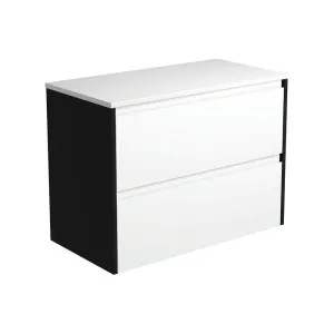 Amato Satin White 900 Wall-Hung Cabinet, Satin Black Panels by Fienza, a Vanities for sale on Style Sourcebook