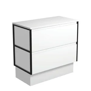 Amato Satin White 900 Cabinet on Kickboard, Matte Black Frames by Fienza, a Vanities for sale on Style Sourcebook