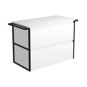 Amato Satin White 900 Wall-Hung Cabinet, Matte Black Towel Rails by Fienza, a Vanities for sale on Style Sourcebook