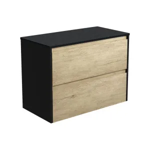 Amato Scandi Oak 900 Wall-Hung Cabinet, Satin Black Panels by Fienza, a Vanities for sale on Style Sourcebook