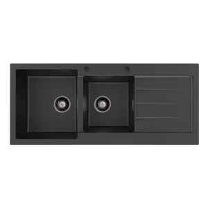Kuro Granite 32L/22L Double Kitchen Sink with Drainer, Left Bowl, 2 Tap Holes by Fienza, a Kitchen Sinks for sale on Style Sourcebook