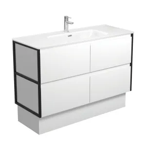 Joli Amato 1200 Satin White Vanity On Kick, Matte Black Frames by Fienza, a Vanities for sale on Style Sourcebook