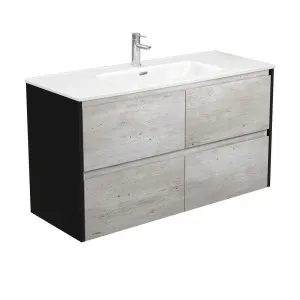 Joli Amato 1200 Industrial Wall-Hung Vanity, Satin Black Panels by Fienza, a Vanities for sale on Style Sourcebook