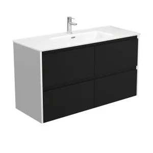 Joli Amato 1200 Satin Black Wall-Hung Vanity, Satin White Panels by Fienza, a Vanities for sale on Style Sourcebook