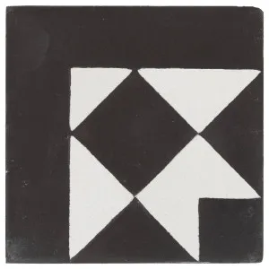 Lindon 10x10 Cement Encaustic Corner Tile, White &amp; Black by Schots Home Emporium, a Encaustic Tiles for sale on Style Sourcebook