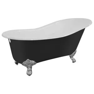 170cm Single End Slipper Cast Iron Bath with Feet, Matte Black &amp; White by null, a Bathtubs for sale on Style Sourcebook