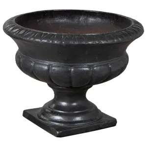 Vada Urn And Pedestal 80cm Ironstone Black by Schots Home Emporium, a Baskets, Pots & Window Boxes for sale on Style Sourcebook