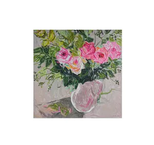 Pink Floral Enhanced Wall Art Canvas Print 85cm x 85cm by Luxe Mirrors, a Artwork & Wall Decor for sale on Style Sourcebook