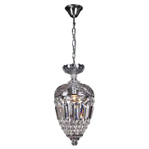 Mozart 1Lt Single Pendant Light, Chrome/Clear by Lighting Inspirations, a Chandeliers for sale on Style Sourcebook