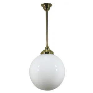 Opal Glass Sphere 10&quot; Shade w 3/4&quot; x 1/2m Brass Rod Pendant by null, a Lighting for sale on Style Sourcebook