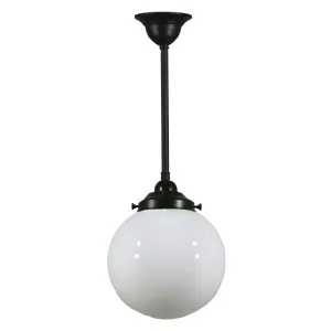 Opal Glass Sphere 8&quot; Shade w 3/4&quot; x 1/2m Black Rod Pendant by null, a Lighting for sale on Style Sourcebook