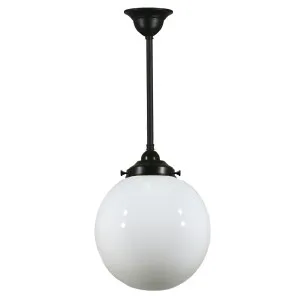 Opal Glass Sphere 10&quot; Shade w 3/4&quot; x 1/2m Black Rod Pendant by null, a Lighting for sale on Style Sourcebook