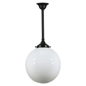 Opal Glass Sphere 12&quot; Shade w 3/4&quot; x 1/2m Black Rod Pendant by null, a Lighting for sale on Style Sourcebook