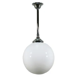 Opal Gloss Sphere 10&quot; Shade w 3/4&quot; x 1/2m Chrome Rod Pendant by null, a Lighting for sale on Style Sourcebook