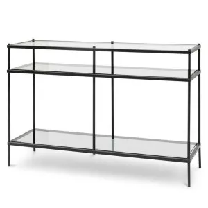 Ex Display - Trevino 1.2m Grey Glass Console Table - Black Base by Interior Secrets - AfterPay Available by Interior Secrets, a Console Table for sale on Style Sourcebook