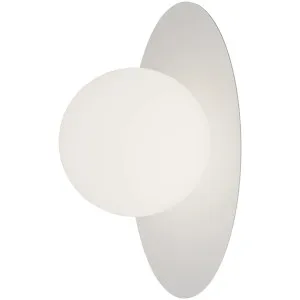 Calibo Crest Opal Glass 140mm Orb Wall Light Oval Plate 300mm White by Calibo, a Outdoor Lighting for sale on Style Sourcebook