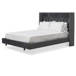 Ex Display - Carolina Queen Bed Frame - Charcoal Velvet by Interior Secrets - AfterPay Available by Interior Secrets, a Beds & Bed Frames for sale on Style Sourcebook